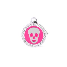 Glam Fuchsia Skull ID Tag with Rhinestones