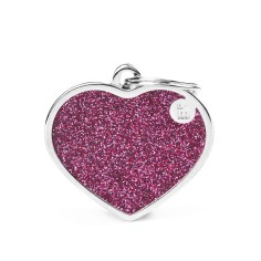 Shine Big Pink Glitter Heart ID Tag