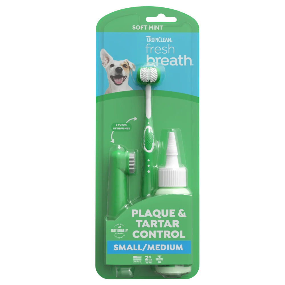 TropiClean Fresh Breath Soft Mint Plaque & Tartar Control Kit for Small/Med Dogs, 2oz