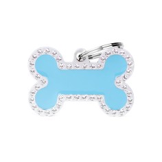 Glam Big Bone Light Blue ID Tag with Rhinestones