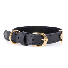 Black Ginevra Collar in Leather with Gold Finishes