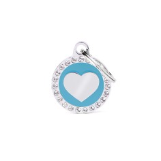 Glam Light Blue Heart ID Tag with Rhinestones