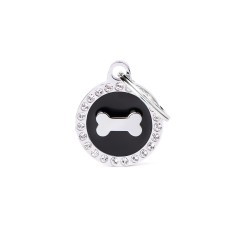 Glam Black Bone ID Tag with Rhinestones
