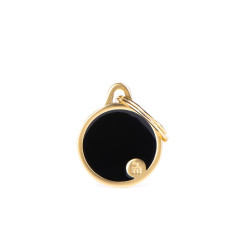 Basic Handmade Small Black Satin Gold Circle ID Tag