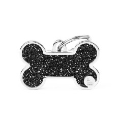 Shine Big Black Glitter Bone ID Tag