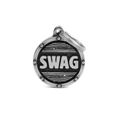 Bronx "Swag" Futuristic Small Circle ID Tag in Antique Silver