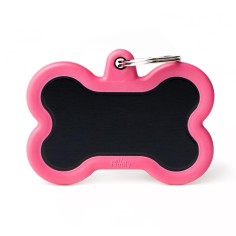 Hushtag XL Black Aluminum Bone ID Tag with Pink Rubber