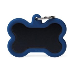 Hushtag XL Black Aluminum Bone ID Tag with Dark Blue Rubber