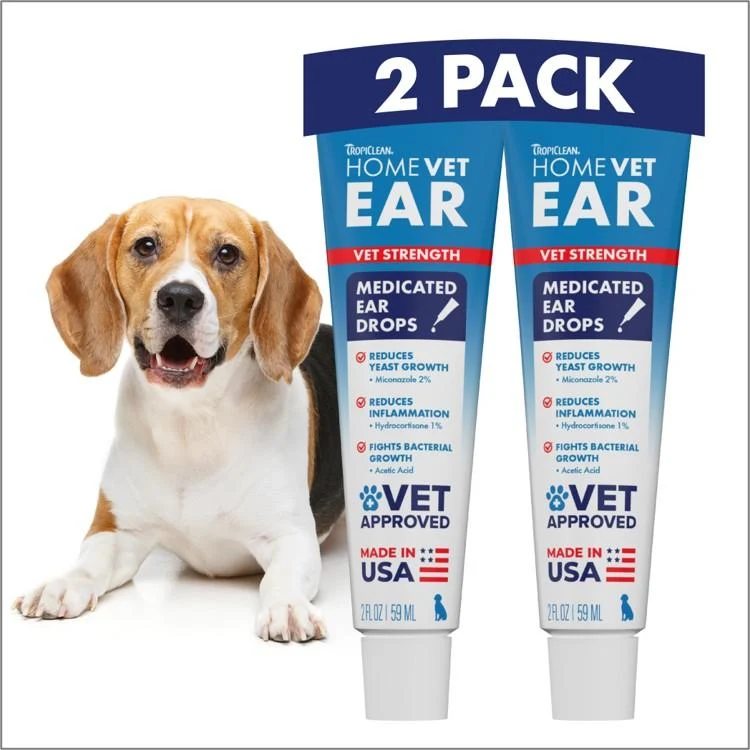 TropiClean HomeVet Medicated Dog Ear Drops, 2 Pack