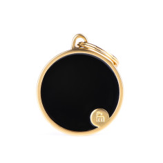 Basic Handmade Big Black Satin Gold Circle ID Tag