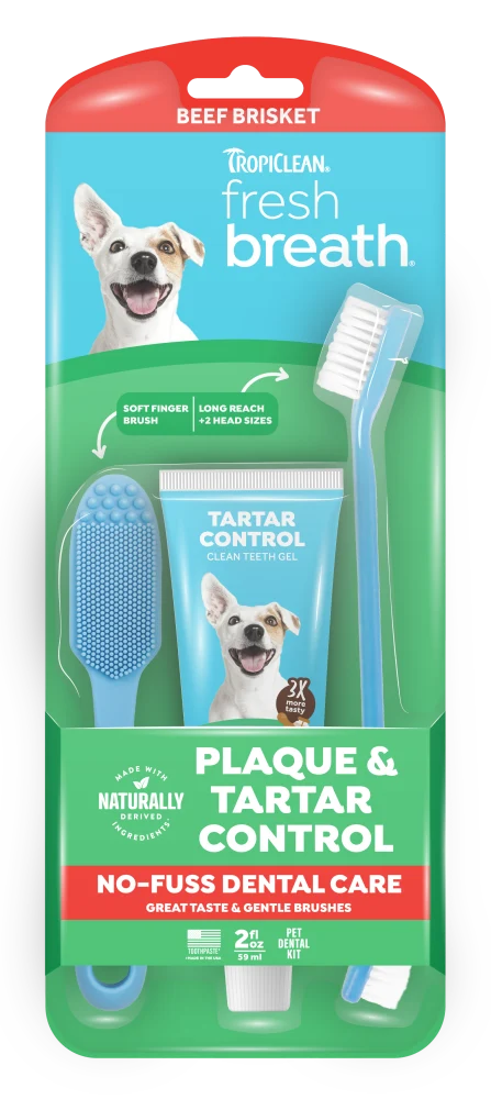TropiClean Fresh Breath Beef Brisket Plaque & Tartar Control Brushing Kit, 2oz