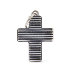 Bronx Big Shutter Cross ID Tag in Antique Silver
