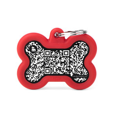 Hushtag Plus QR Code Black Aluminum Bone ID Tag with Red Rubber
