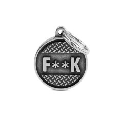 Bronx "F**k" Platform Small Circle ID Tag in Antique Silver