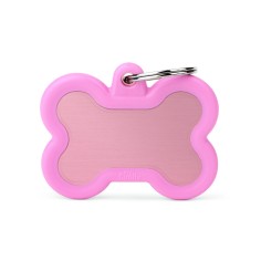 Hushtag Big Pink Aluminum Bone ID Tag with Rubber