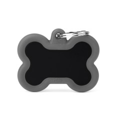 Hushtag Big Black Aluminum Bone ID Tag with Gray Rubber