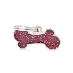Shine Small Red Glitter Bone ID Tag