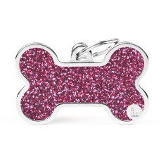 Shine XL Pink Glitter Bone ID Tag