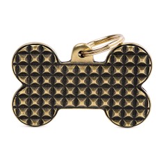 Bronx XL Bone with Studs ID Tag in English Brass