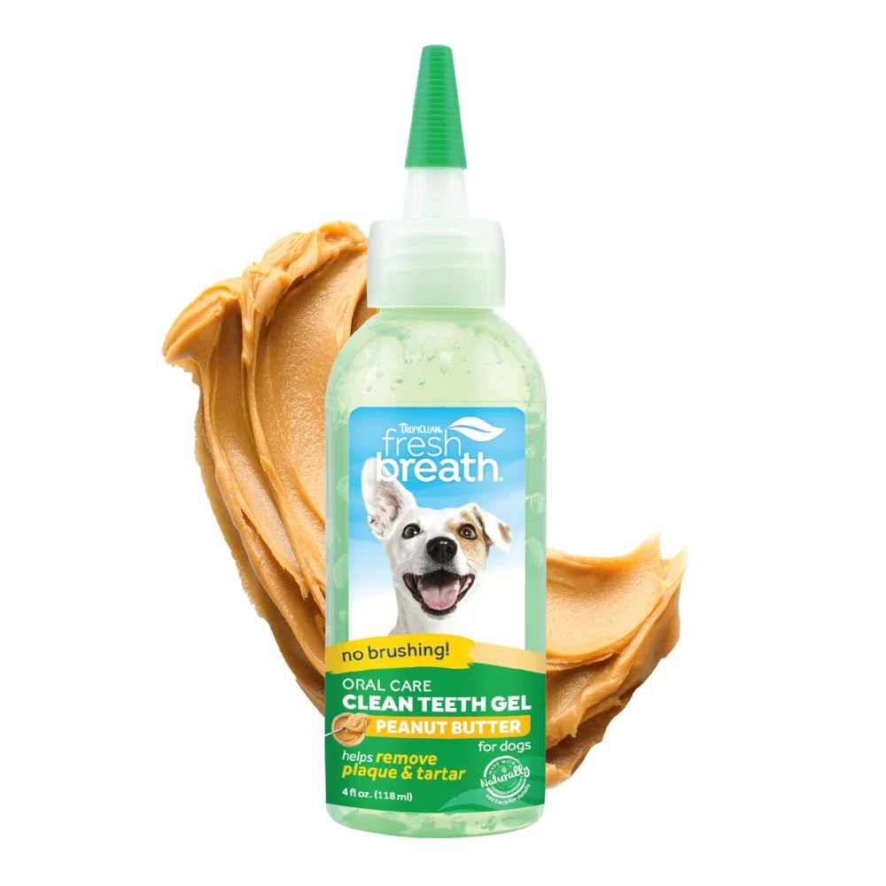 TropiClean Fresh Breath No Brushing Peanut Butter Flavor Clean Teeth Dental & Oral Care Gel for Dogs, 4oz