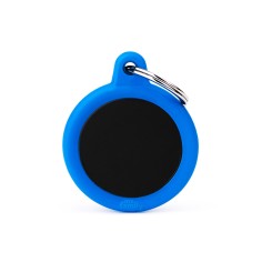 Hushtag Black Aluminum Circle ID Tag with Blue Rubber