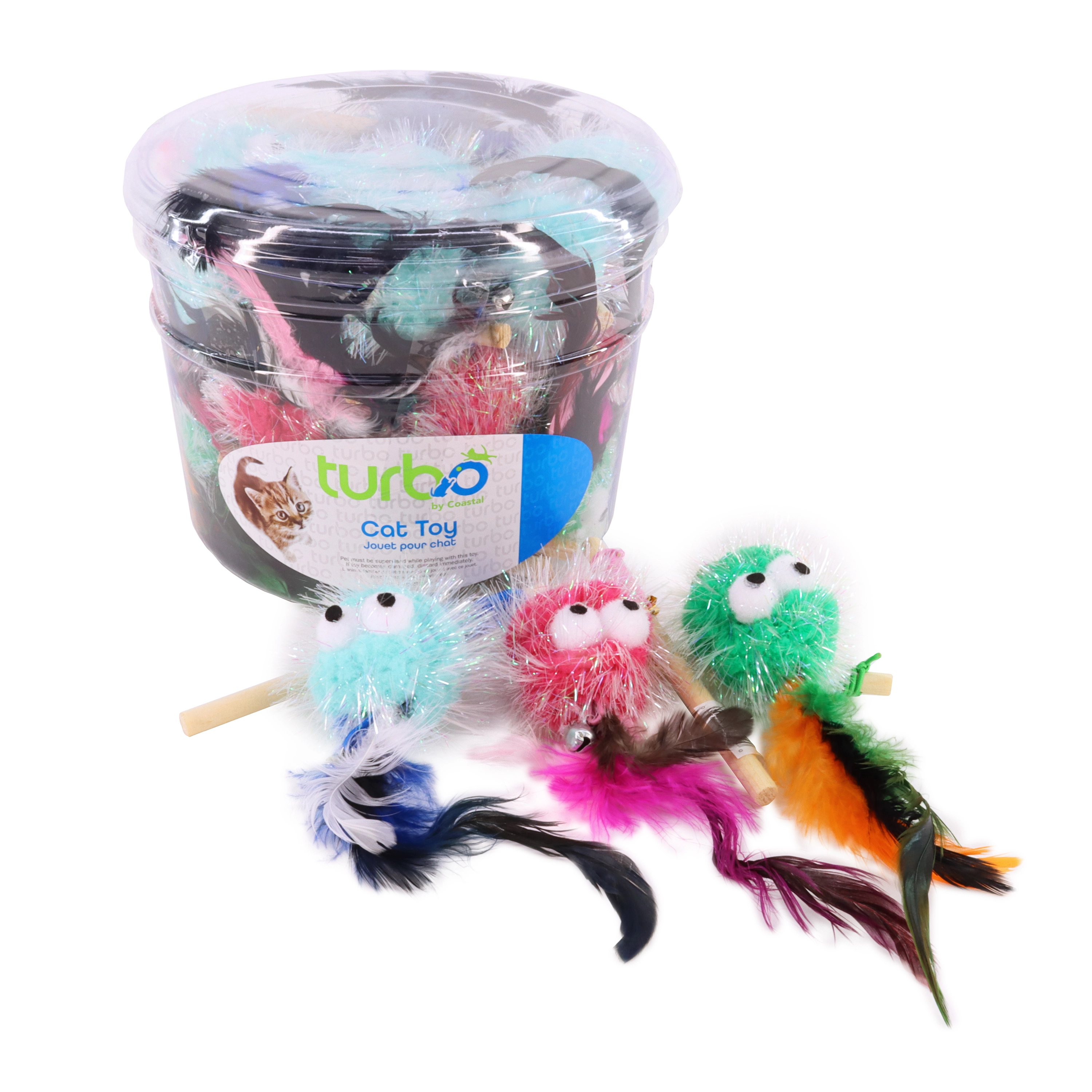 Turbo Monster Wand with Feathers Bulk Cat Toy Bin