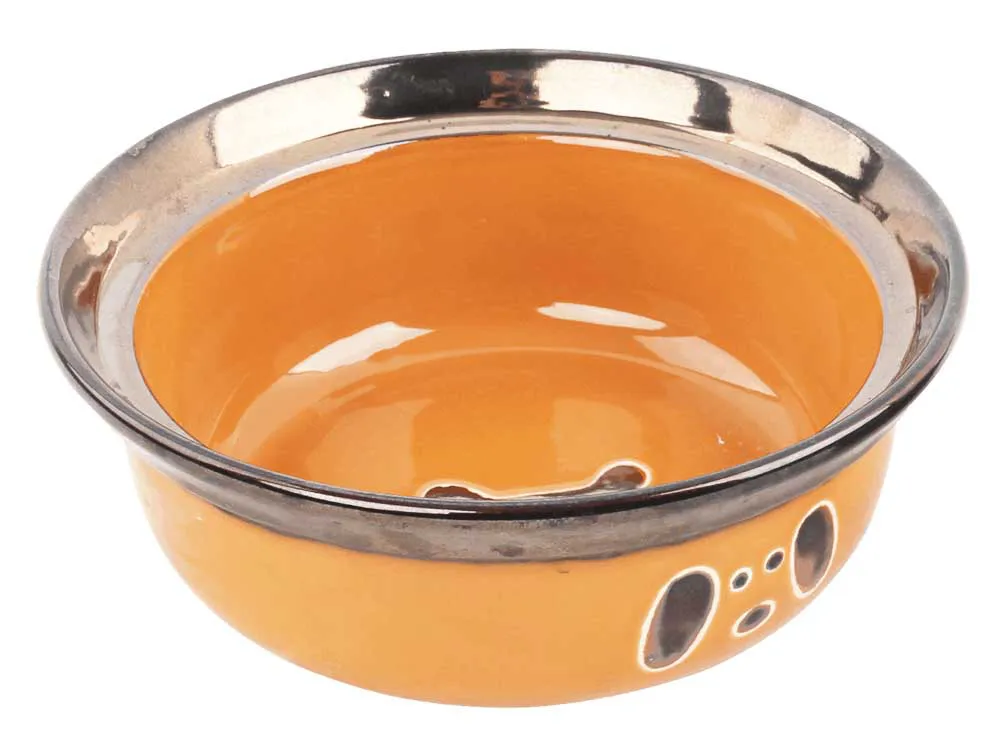 Comedouro para Cachorro Tigela Cerâmica 1,1L Dourado