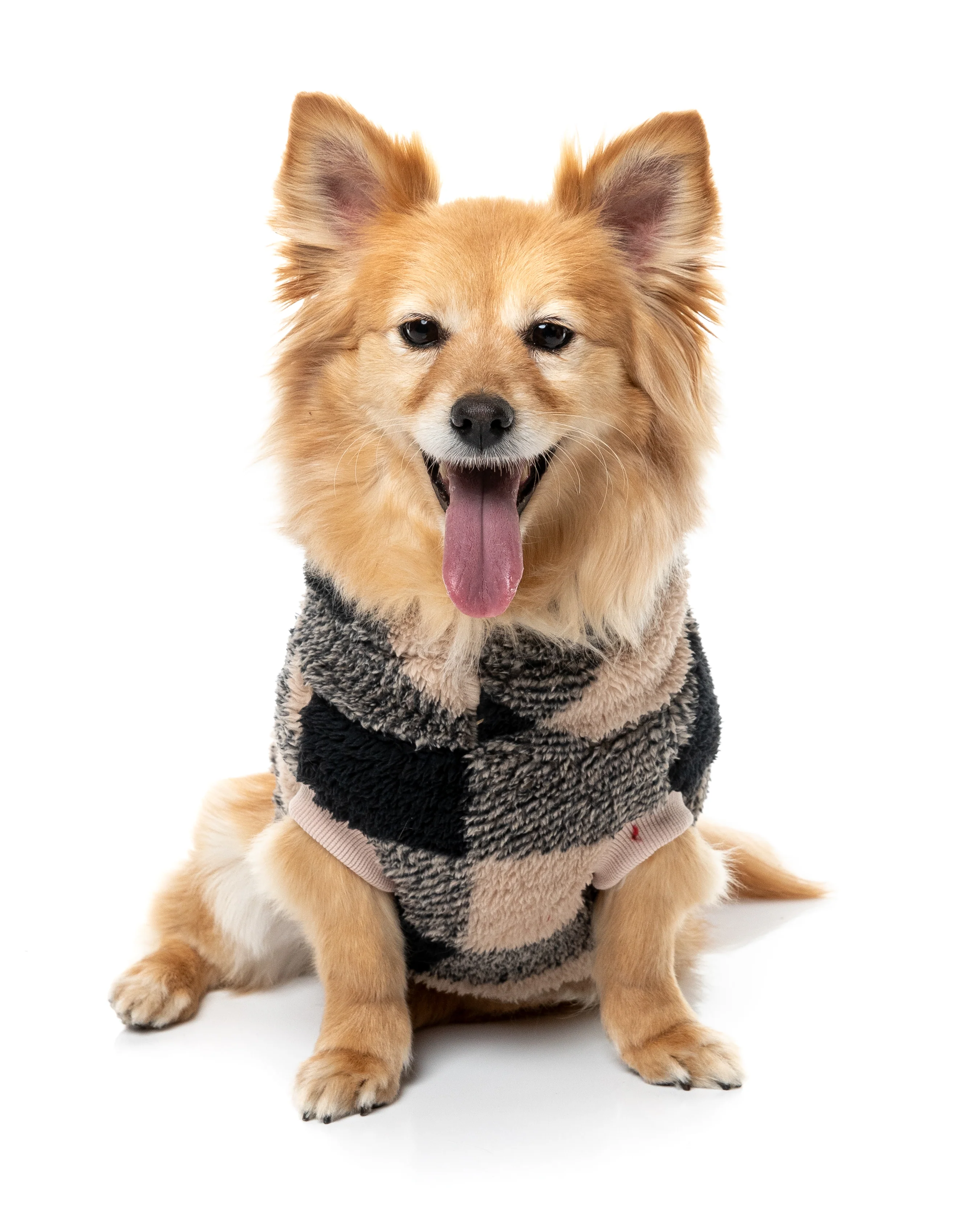 Checkered Teddy Sweater - Black/Beige