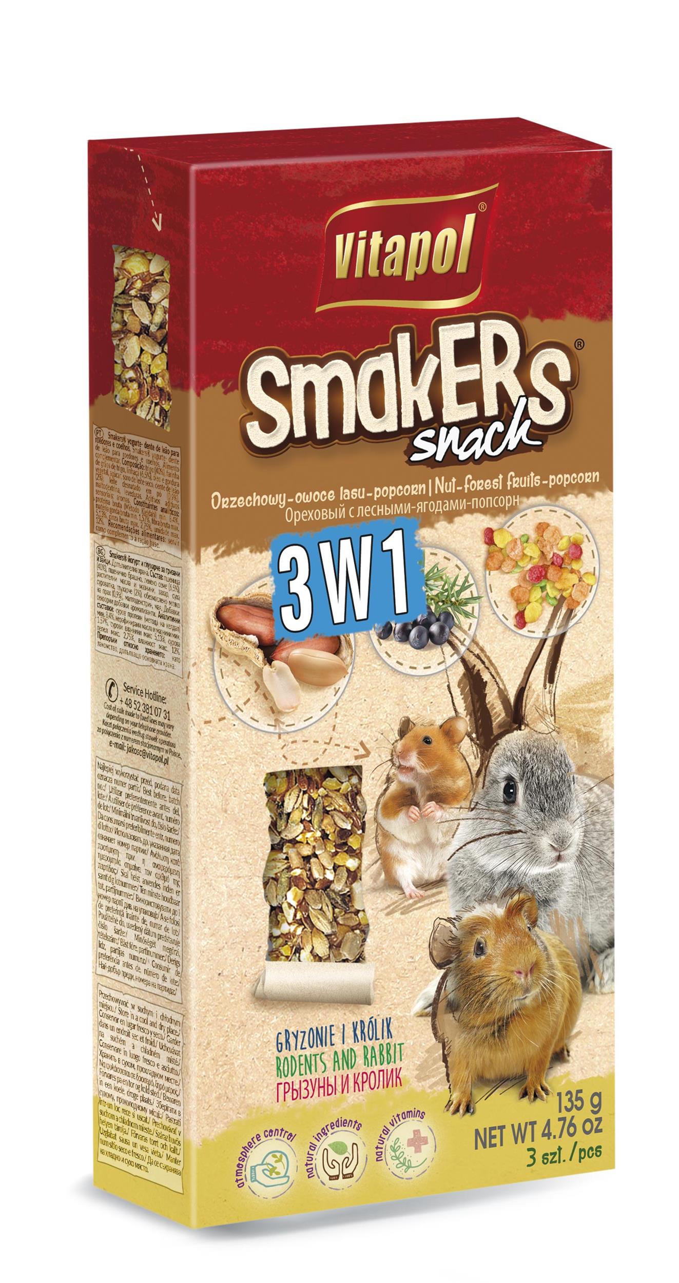 Smakers Snack 3w1 dla gryzoni i królika 3 szt 135 g
