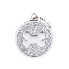 Shine Big Grey Glitter Bone Satin ID Tag