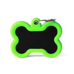 Hushtag Big Black Aluminum Bone ID Tag with Green Rubber