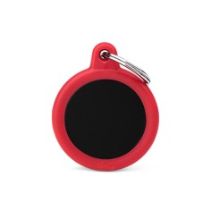 Hushtag Black Aluminum Circle ID Tag with Red Rubber