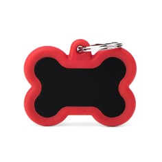 Hushtag Big Black Aluminum Bone ID Tag with Red Rubber