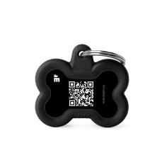 Hushtag Plus QR Code Small Black Aluminum Bone ID Tag with Black Rubber