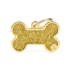 Shine Big Gold Glitter Bone ID Tag