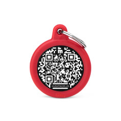 Hushtag Plus QR Code Black Aluminum Circle ID Tag with Red Rubber