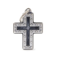 Bronx Big Futuristic Cross ID Tag in Antique Silver