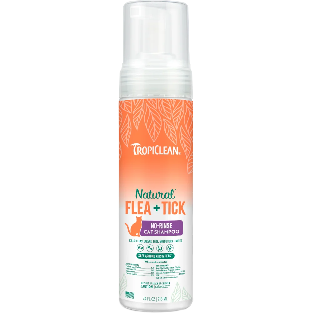 TropiClean Natural Flea + Tick Waterless Shampoo for Cats