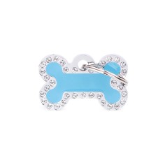 Glam Small Light Blue Bone ID Tag with Rhinestones