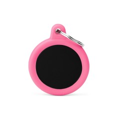 Hushtag Black Aluminum Circle ID Tag with Pink Rubber