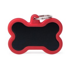 Hushtag XL Black Aluminum Bone ID Tag with Red Rubber