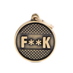 Bronx "F**k" Platform Big Circle ID Tag in English Brass