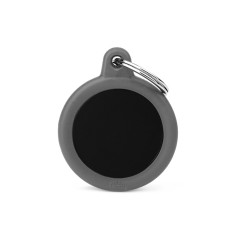 Hushtag Black Aluminum Circle ID Tag with Gray Rubber