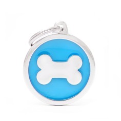 Classic Big Light Blue Circle con Bone ID Tag