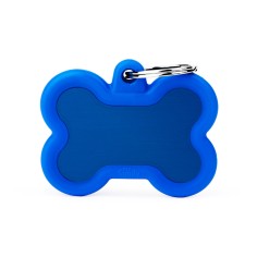 Hushtag Big Blue Aluminum Bone ID Tag with Rubber