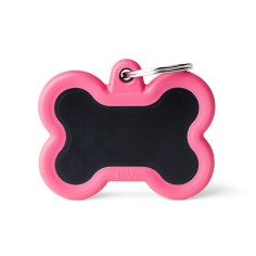 Hushtag Big Black Aluminum Bone ID Tag with Pink Rubber