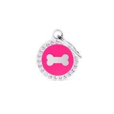 Glam Fuchsia Circle Bone ID Tag with Rhinestones