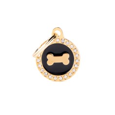 Glam Black and Gold Bone ID Tag with Rhinestones
