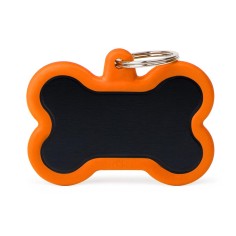 Hushtag XL Black Aluminum Bone ID Tag with Orange Rubber