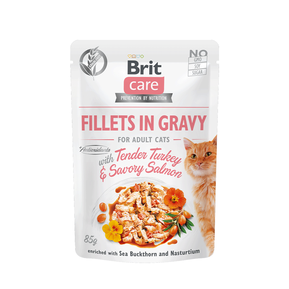 Brit Care Cat Pouch - Fillets in Gravy with Tender Turkey & Savory Salmon